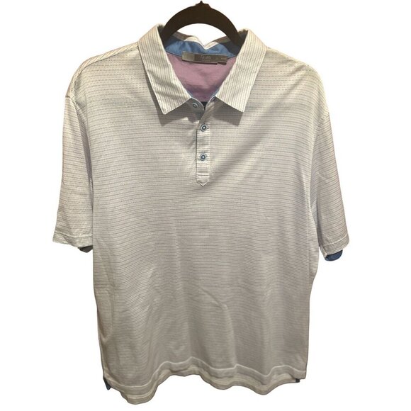 Raffi Linea Uomo‎ Men's Polo Shirt 100% Cotton Blue & White Striped Short Sleeve - Picture 1 of 7